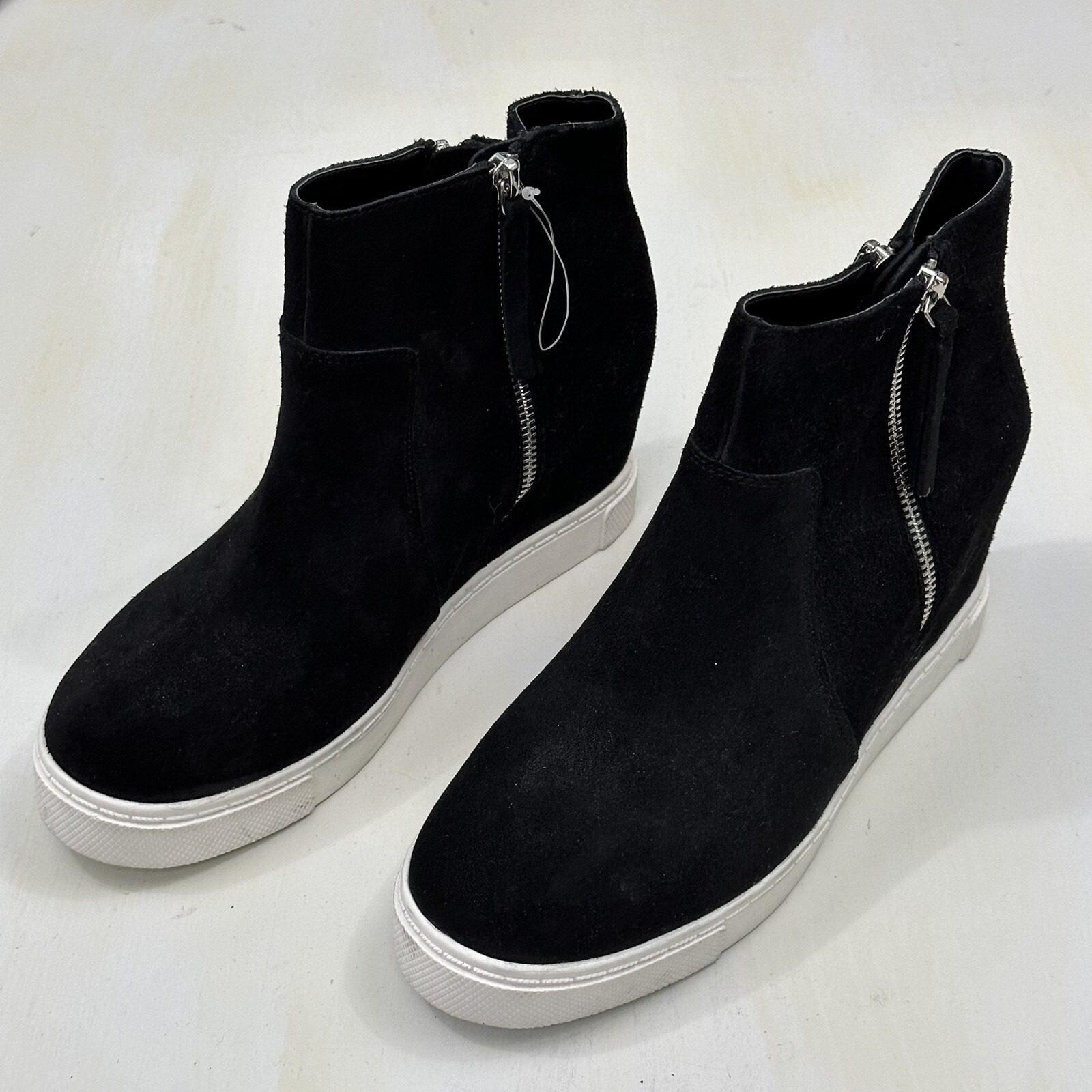 New Steve Madden Saidi Zip Up Boots Women 9.5 Black Suede Platform Shoes Wedge